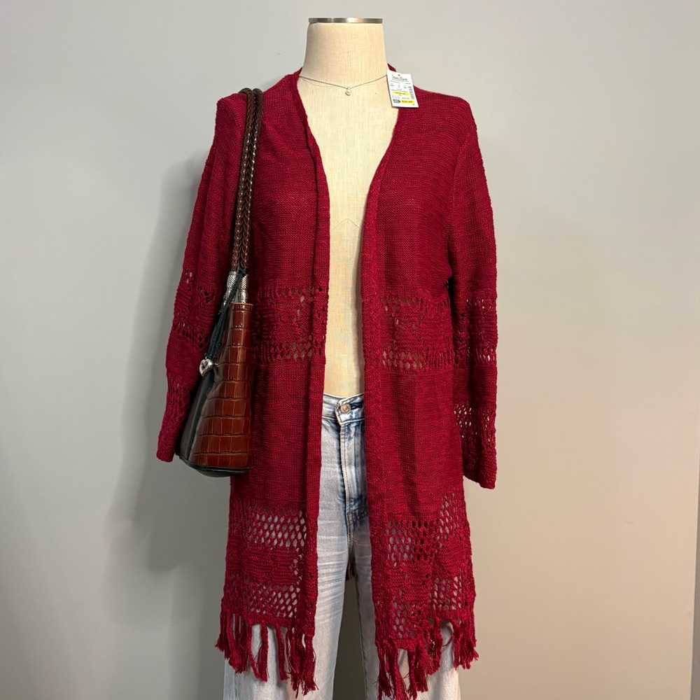 Elegant Red Open-Front Sweater